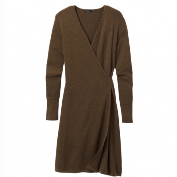 Prana🤎 Bryce Bluff Midi Faux Wrap Sweater Dress in Camel Sz Medium. - Picture 5 of 11